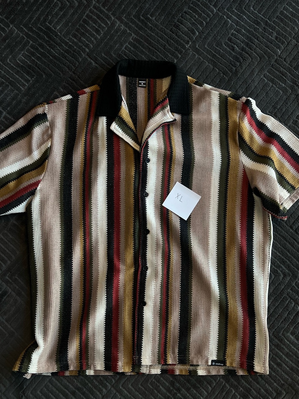 SHEIN Striped Short-Sleeve Button-Down Shirt - Black, Beige, Red, Olive